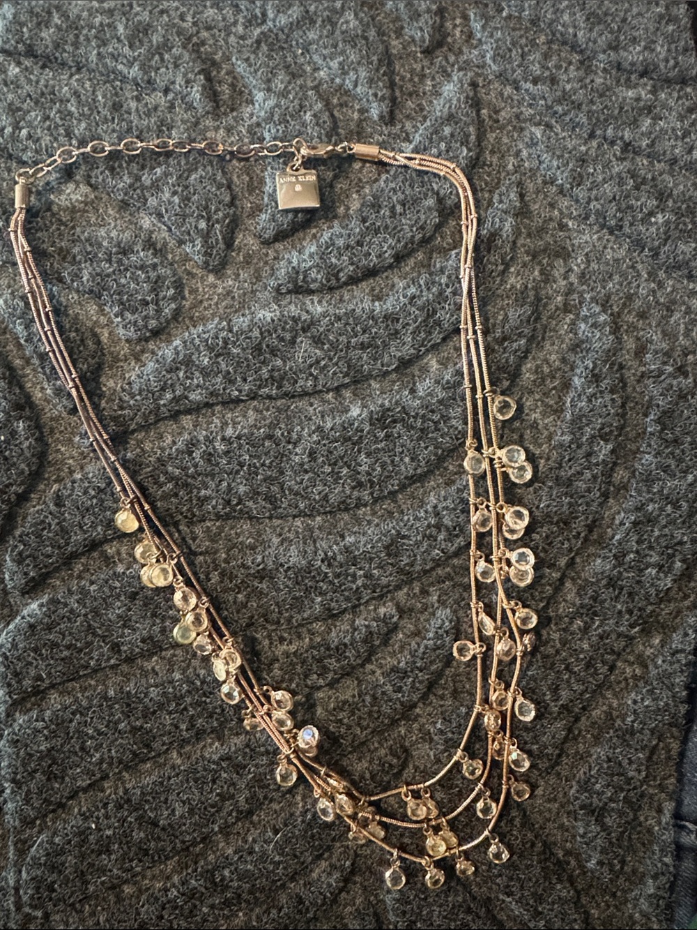 Anne Klein Brown Multi-Strand Necklace with Crystal Drops